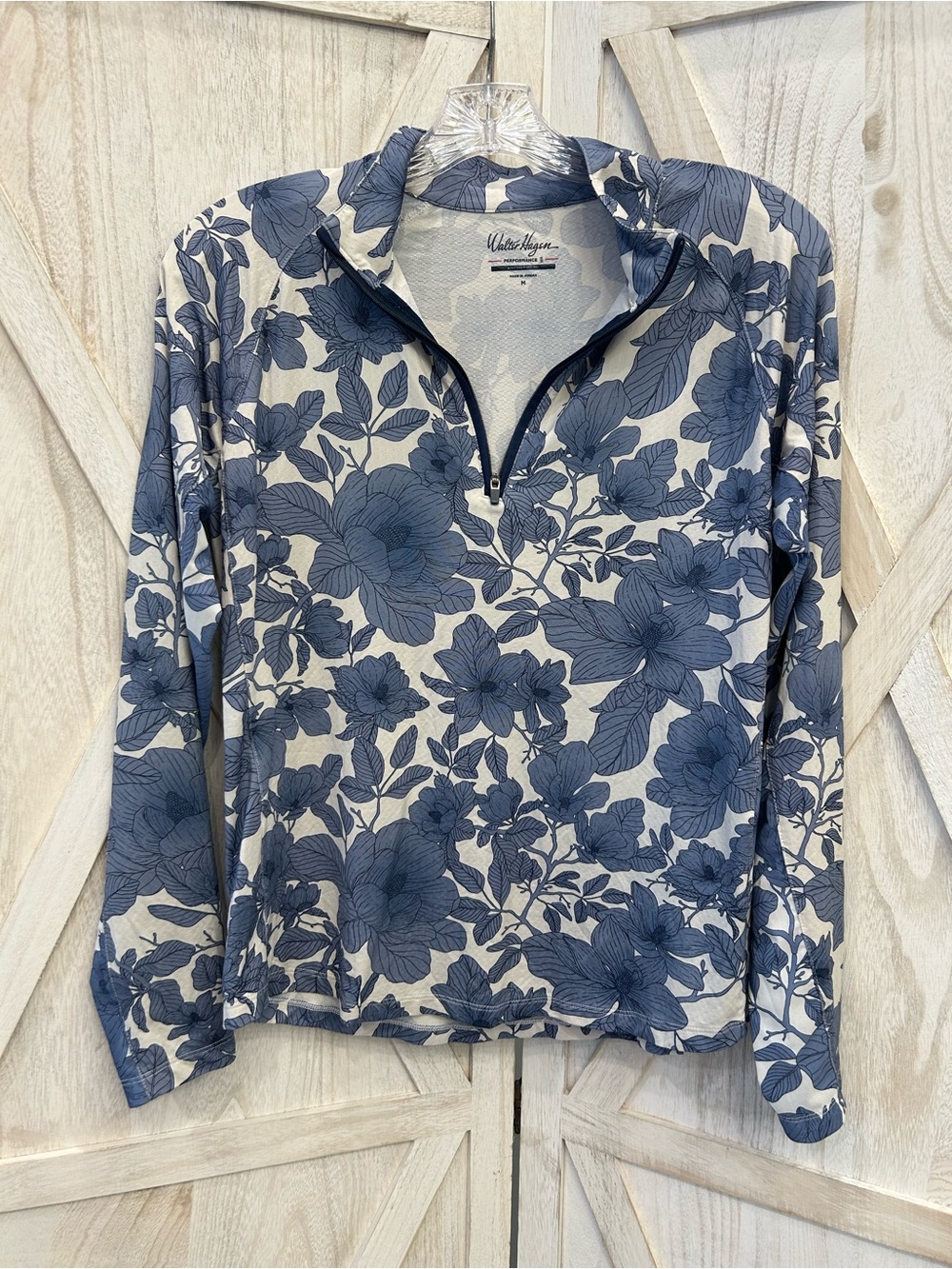 Walter Hagen Blue Floral Long-Sleeve Quarter-Zip Top